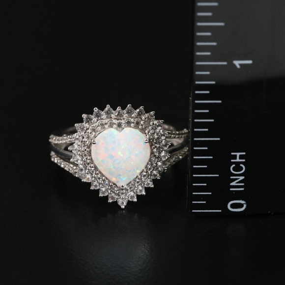 Sterling Opal and White Sapphire Heart Shaped Sterling Ring, Size 7 - Picture 3 of 5